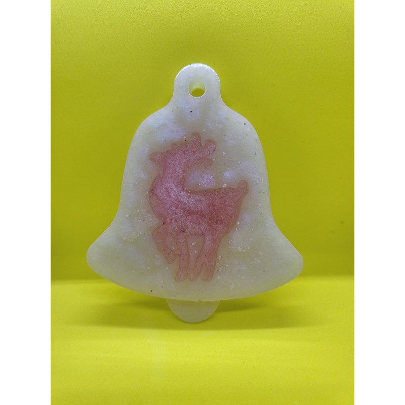 Resin - White Bell decoration with Pink Reindeer