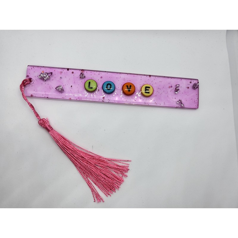 Resin Bookmark Pink with 'LOVE' in it