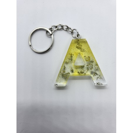 Resin Keyring Alphabet letter Yellow and Clear with Silver Foil - Letter can be selected