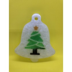 Resin Xmas Bell Decoration - Tree inside with Gold, Green and brown