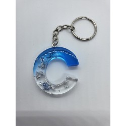 Resin Keyring Alphabet letter Blue and Clear with Silver Foil - Letter can be selected