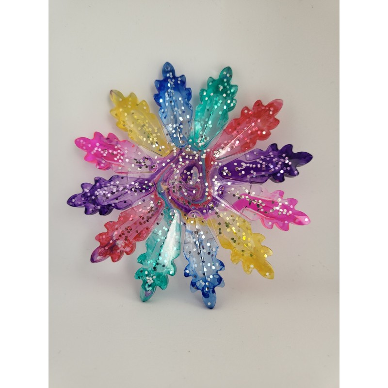 Resin Large Xmas Snowflake - Rainbow with Silver Glitter