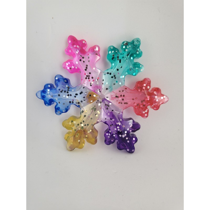 Resin Small Xmas Snowflake - Rainbow with Silver Glitter