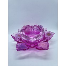 Resin - Lotus Flower Tea Light/ - Fushia with Flowers and Silver Glitter