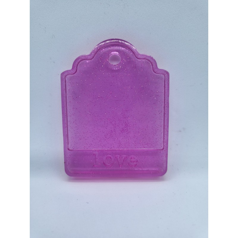 Resin Xmas Present Tag - Pink with Silver Glitter