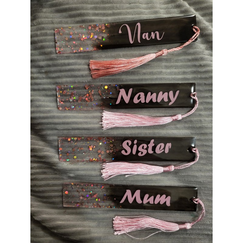 Custom - Resin Bookmarks with Name - Black and Pink