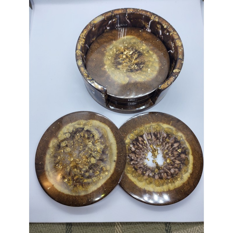 Custom 4x Round Tea Coasters and Holder Set