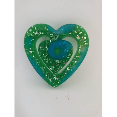 Resin Xmas Heart - Green and Blue (With Glitter)