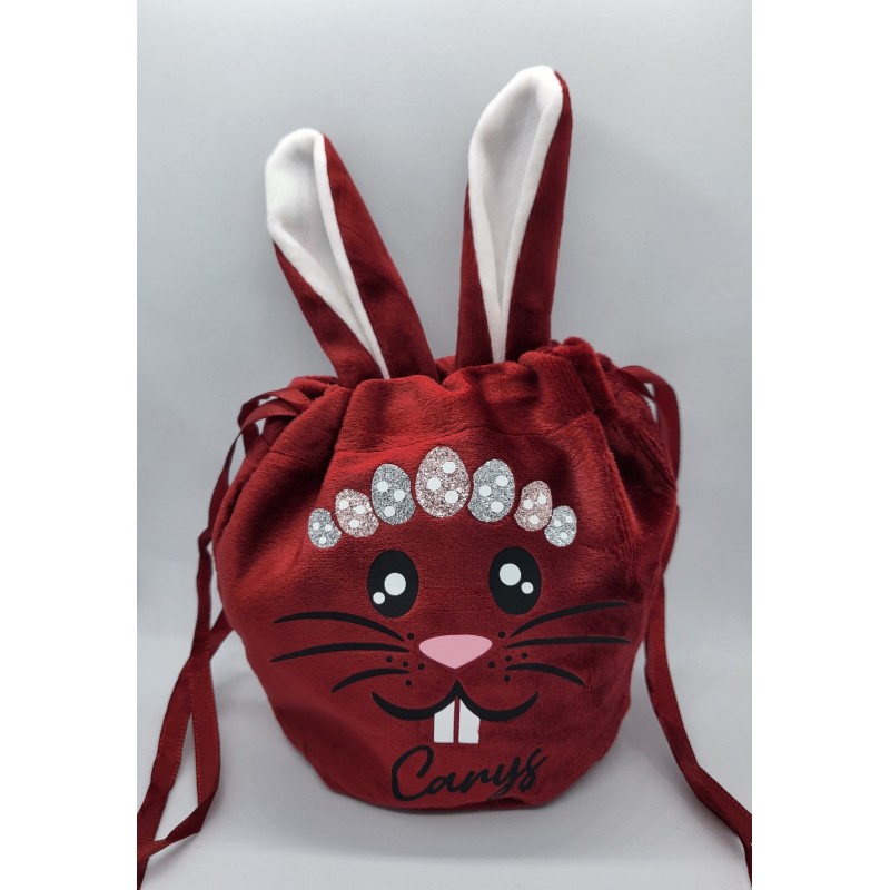 Personalised Easter Bunny Velvet Bag in Red (Made to Order)