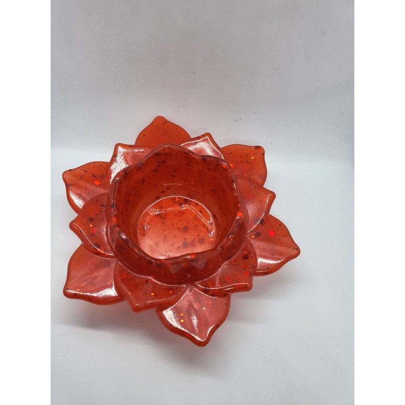 Resin - Lotus Flower Tea Light/ - Red with Red Glitter