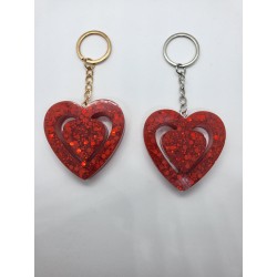 Resin Valentines Heart Keyring - Red with Glitter