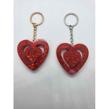 Resin Valentines Heart Keyring - Red with Glitter