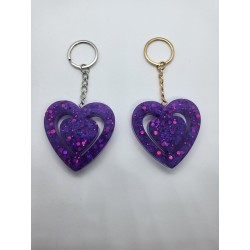 Resin Valentines Heart Keyring - Purple with Glitter