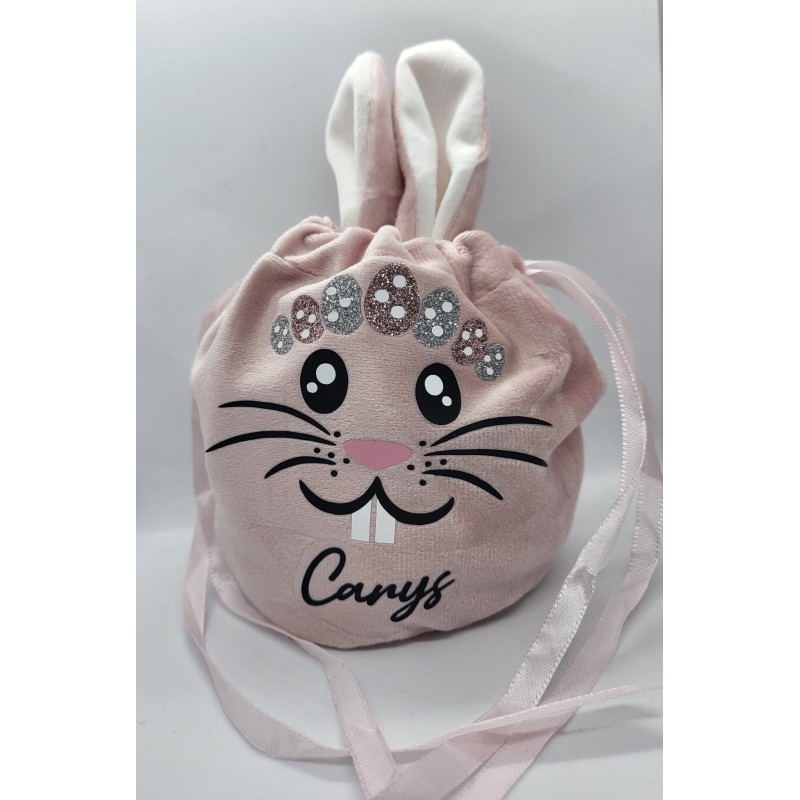 Personalised Easter Bunny Velvet Bag in Pink (Made to Order)