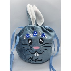 Personalised Easter Bunny Velvet Bag in Blue (Made to Order)