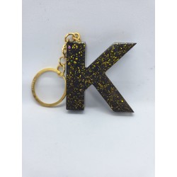 Resin Keyring Alphabet - Black with Gold Glitter Style - Letter can be selected