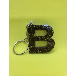Resin Keyring Alphabet - Black with Gold Glitter Style - Letter can be selected