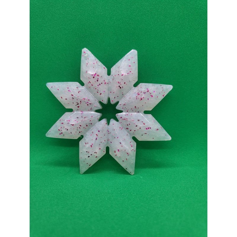 Resin- Xmas Snowflake- White with Pink Glitter
