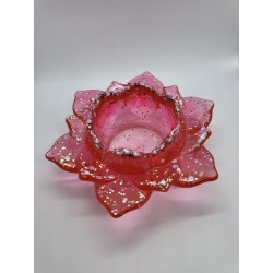 Resin - Lotus Flower Tea Light/ - Red with Silver Glitter