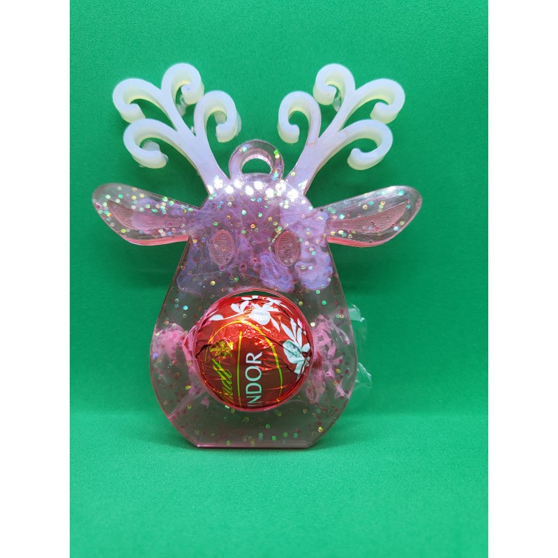 Resin - Hanging Reindeer Red, White with Silver Glitter (with sweet)